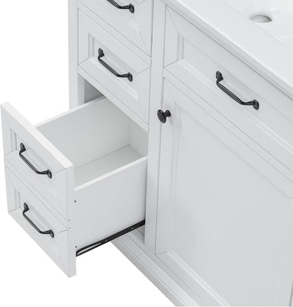 36" Bathroom Vanity with Ceramic Sink,Freestanding Storage Cabinet w/Soft-Close Door and 2 Tip-Out & 2 Drawers,Undermount Single Basin Bath Vanity Set w/Adjustable Shelf,White