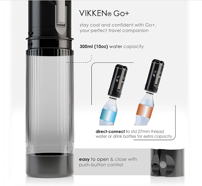 VIKKEN® Go+ Portable Travel Bidet Rechargeable, 300ml+250ml Ivory White | Handheld personal hygiene water jet, men and women; 3 pressure modes, long-press stop; 2 bottles, carry bag