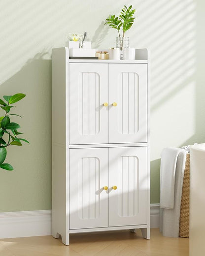BEWISHOME Small Floor Cabinet,Toilet Paper Storage,Bathroom Storage Cabinet | with 4 Doors and Shelves, Bathroom Organizers and Storage for Small Spaces, White 7.9" D x 14.6" W x 31" H YYG11W