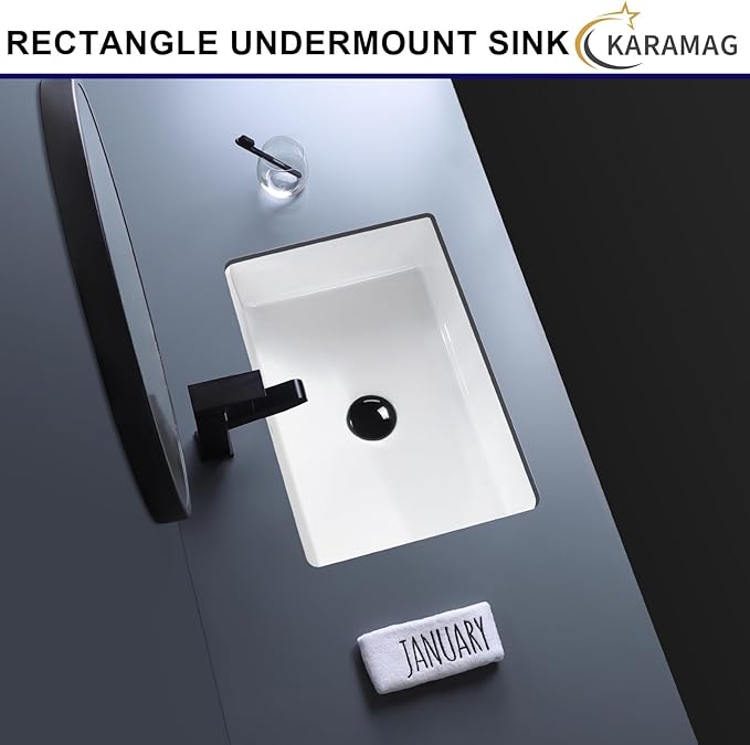 20 Inch Undermount Bathroom Sink Rectangle Undermount Sink White Ceramic Under Counter Bathroom Sinks with Overflow (19.8"x13.7")