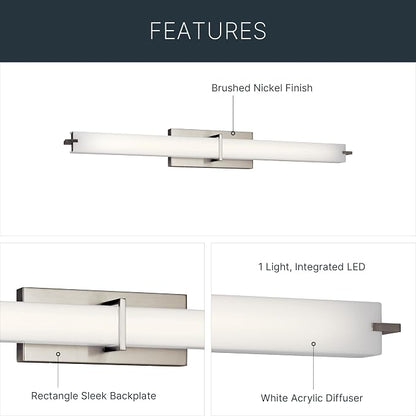 Kichler LED Linear Bath Light, Brushed Nickel | Integrated LED vanity light with white acrylic diffuser (37.5" x 4.75" x 4.5"), 11147NILED