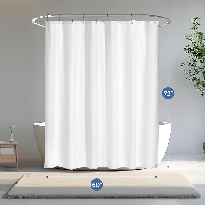 downluxe Waterproof Fabric Shower Curtain Liner, Soft Cloth Shower Liner with Magnets, Machine Washable & Hotel Quality Bathroom Curtain, 60" W x 72" L, Waffle White
