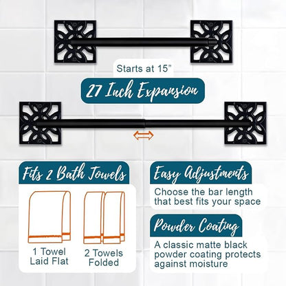 Autumn Alley 5 PC Matte Black Modern Bathroom Accessories Set, Wall Mounted - Towel Rack, Hand Towel Ring, Industrial Toilet Paper Holder, and 2 Towel Robe Hook for Bathroom Hardware Set