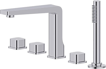 Bath Royale Pasha Modern Tub Faucet and Filler with Hand Shower, All Metal, Polished Chrome