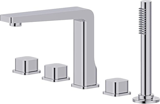 Bath Royale Pasha Modern Tub Faucet and Filler with Hand Shower, All Metal, Polished Chrome