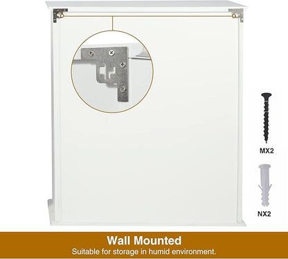 27.6in Length Bathroom Cabinet Wall Mounted,Over Toilet Storage Cabinet with 2 Doors and Adjustable Shelves,Wood Medicine Cabinet for Bathroom, White