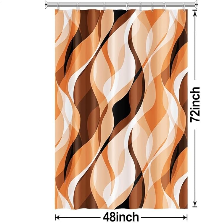 Orange Shower Curtain, Modern Abstract Burnt Orange Striped Shower Curtain Set for Bathroom Waterproof Polyester Shower Curtain with Hooks, 48x72 Inch