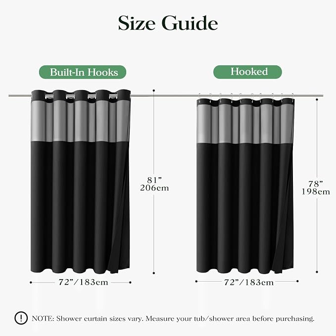 Black Hook Free Waffle Shower Curtain & Snap-in Fabric Liner,72x81 | Less Time to install, 3 in 1 Fabric Shower Curtain and Liner Set with Magnets, Long, Shower Curtains for Bathroom
