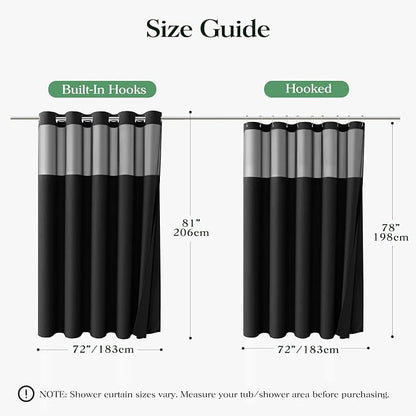 Black Hook Free Waffle Shower Curtain & Snap-in Fabric Liner,72x81 | Less Time to install, 3 in 1 Fabric Shower Curtain and Liner Set with Magnets, Long, Shower Curtains for Bathroom