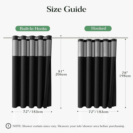 Black Hook Free Waffle Shower Curtain & Snap-in Fabric Liner,72x81 | Less Time to install, 3 in 1 Fabric Shower Curtain and Liner Set with Magnets, Long, Shower Curtains for Bathroom