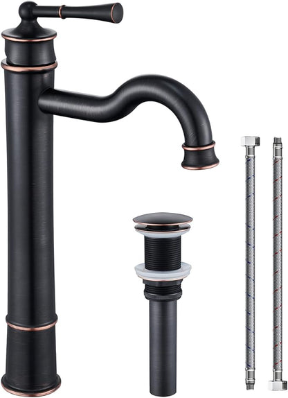 Vessel Sink Faucet ORB Bathroom Tall Faucet Single Hole Deck-Mount Pop up Drain Assembly Without Overflow Water Supply Lines Included