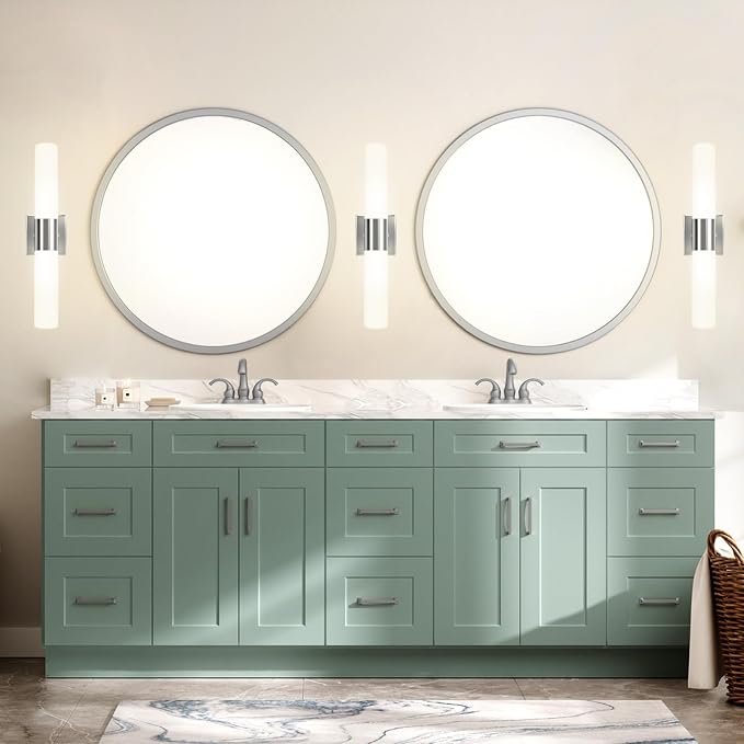 Wall Sconces Set of Two, Modern 21" Vanity, Frosted Glass, Silver | Indoor Wall Light Fixture. For Bathroom, Mirror, Bedroom, Living Room, Hallway. Mounting Hardware Included. Easy To Install.