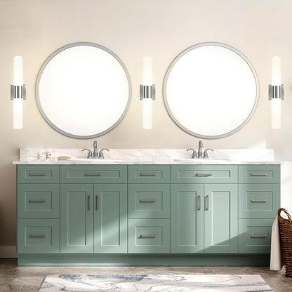 Wall Sconces Set of Two, Modern 21" Vanity, Frosted Glass, Silver | Indoor Wall Light Fixture. For Bathroom, Mirror, Bedroom, Living Room, Hallway. Mounting Hardware Included. Easy To Install.