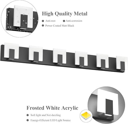 Aipsun 6 Lights Modern Black Vanity Light Up and Down Black LED Vanity Light Fixtures Bathroom Wall Light Over Mirror 6000K