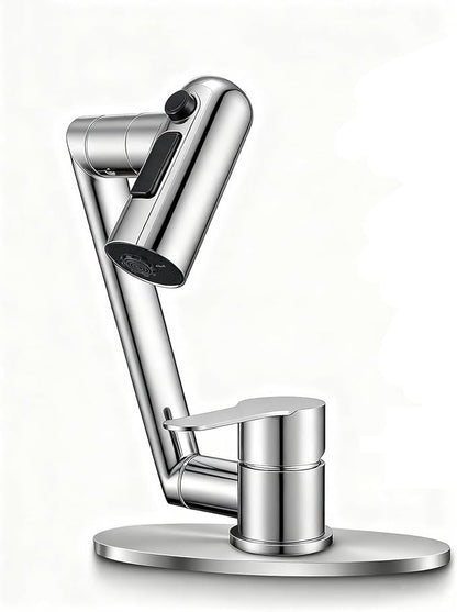 Single Handle Bathroom Faucet, 1080° Swivel Rotatable Faucet with 6'' Deck Plate, Short Bath Sink Faucets for Kitchen Rv Bath Lavatory Sink 1 or 3 Hole, Chrome