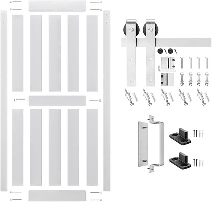 36''x96'' Sliding Barn Door with 6.6 Ft Brushed Nickel Hardware | Pre-Drilled Holes Easy Assembly - Include Installation Manual, Water-Proof PVC Surface, H-Frame, White