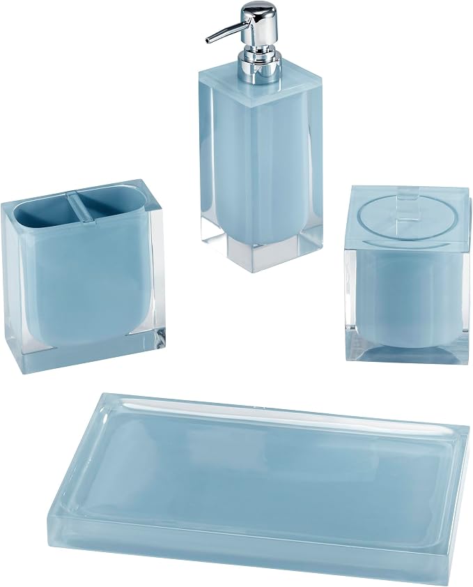Izod - Bathroom Set, 4pc Resin Countertop Accessories, Modern Home Decor, Dorm Room Essentials (Marina Collection, Blue)
