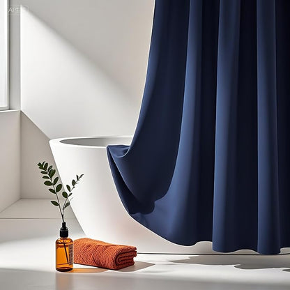 AooHome Extra Long Shower Liner, Polyester Solid Color Shower Curtain with Hooks, Weighted Hem, Water Repellent, 72 Width x 84 Height inch, Navy Blue