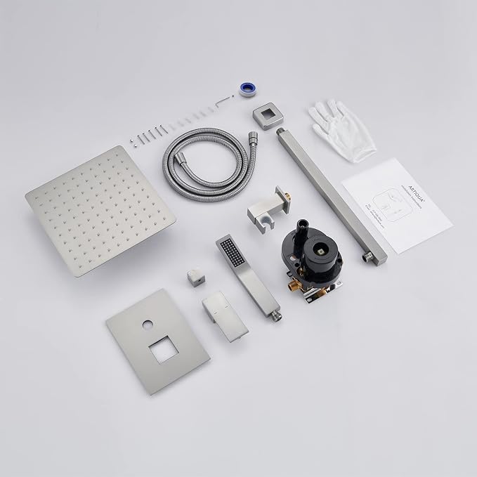 Shower System 10 Inches Rain Shower Combo Set Brushed Nickel Wall Mount Faucet Bathroom Faucets with Rainfall Shower Head and Hand Shower