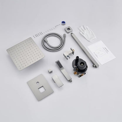 Shower System 10 Inches Rain Shower Combo Set Brushed Nickel Wall Mount Faucet Bathroom Faucets with Rainfall Shower Head and Hand Shower