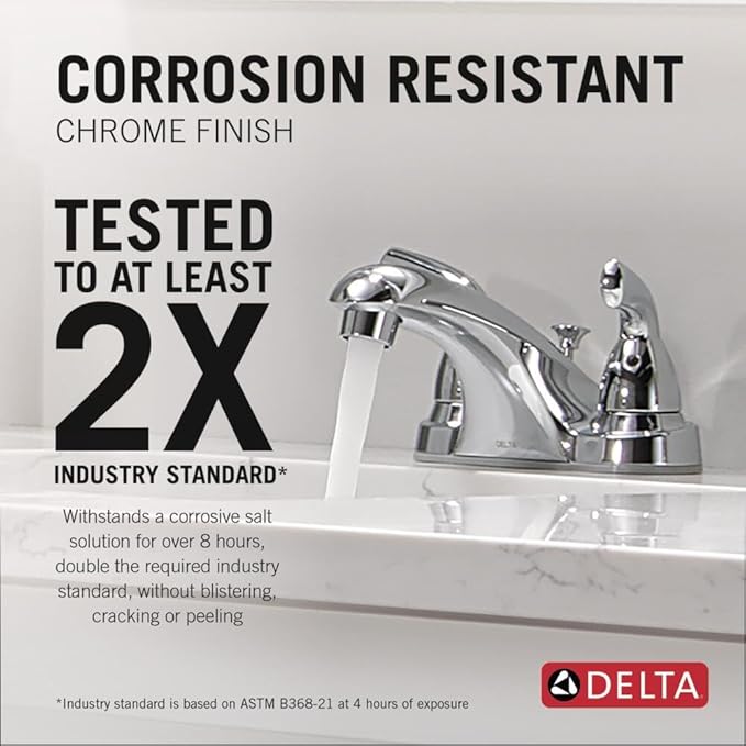 Delta Foundations Centerset Chrome Bathroom Faucet, 4 Inch 3 Hole Bathroom Sink Faucet for Vanity, Chrome B2510LF-PPU