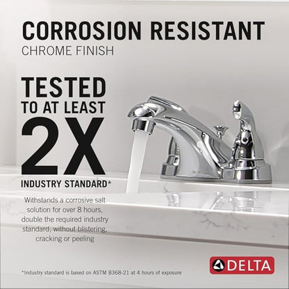 Delta Foundations Centerset Chrome Bathroom Faucet, 4 Inch 3 Hole Bathroom Sink Faucet for Vanity, Chrome B2510LF-PPU
