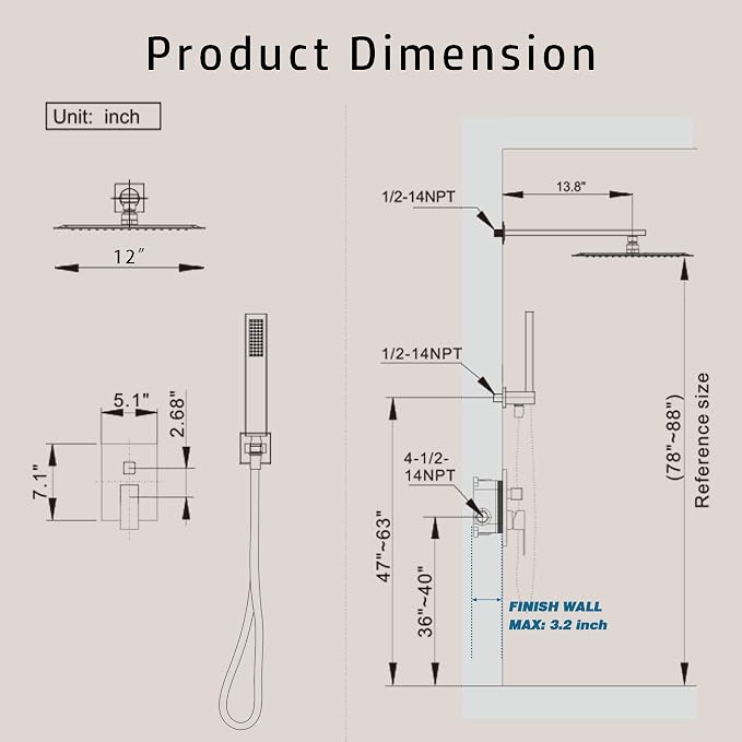 Alesco Shower Faucet Set, Gold Shower System with 12-Inch High-Pressure Rainfall Showerheads and Handheld Spray combo, Showerfixture Include Valve and Trim Kit, Brushed Gold