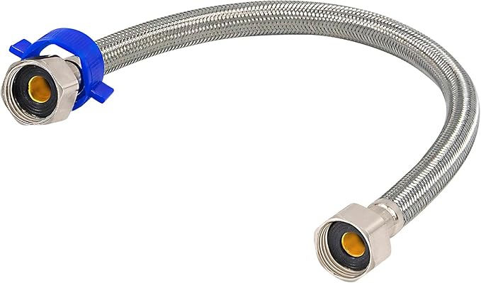 Toilet Connector, 20-Inch Stainless Steel Braided Hose with 1/2" Inch Ballcock Nuts, 1/2" Inch Compression