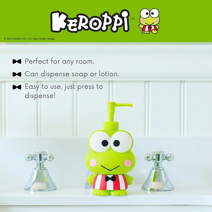 Sanrio Keroppi Soap/Lotion/Hand Sanitizer Resin Pump Dispenser, 13 Ounces, (Officially Licensed Product) by Franco