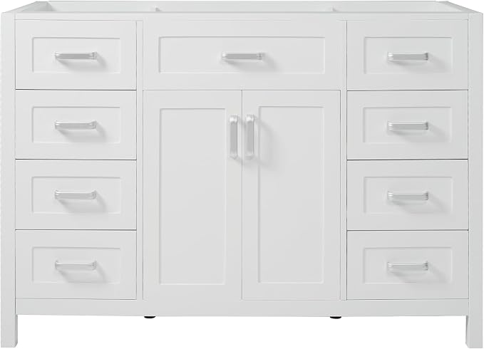 47" Bathroom Vanity Base Only, Cabinet with Soft-Closing Drawers and Doors, Simple & Modern Style, Solid Wood Frame, White