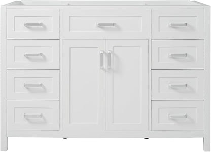 47" Bathroom Vanity Base Only, Cabinet with Soft-Closing Drawers and Doors, Simple & Modern Style, Solid Wood Frame, White