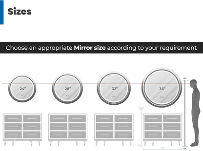 36 Inch Round LED Mirror for Bathroom, Black Metal Frame Lighted Vanity Mirror with 3 Color Modes, Touch Dimmer - Anti-Fog Wall Mounted Circle Mirror with Lights - Fab Glass and Mirror