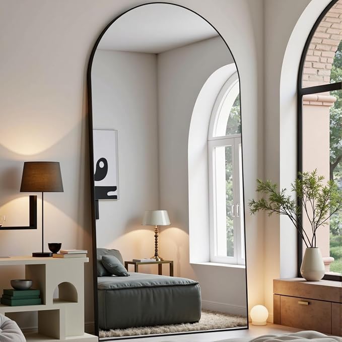 Dewfig Arched Full Length Mirror, 71"x30" Large Floor Mirror, Black | Aluminum Alloy Frame Full Body Mirror, HD Shatterproof Tempered Glass, Lean/Stand/Wall for Living Room,Bedroom, Dressing Room