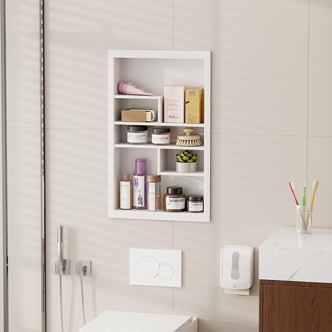 14x24 Medicine Cabinet Recessed Stainless Steel, with 5 Compartments Medicine Cabinet Organizer, Stainless Steel Wall Niche, Bathroom Wall Cabinet, Recessed Bathroom Cabinet, White