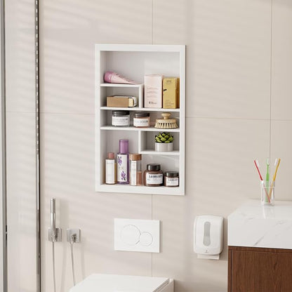 14x24 Medicine Cabinet Recessed Stainless Steel, with 5 Compartments Medicine Cabinet Organizer, Stainless Steel Wall Niche, Bathroom Wall Cabinet, Recessed Bathroom Cabinet, White