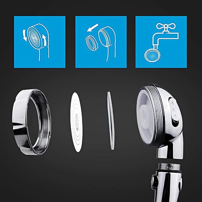 RV & Camper High Pressure Handheld Shower Head with Pause Button | 3 Spray Modes with ON/OFF Switch, Detachable Dog Shower Attachment, Drill-Free Pet Shower Wand with Bracket & Hose, Chrome