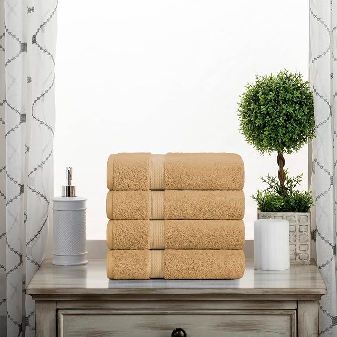 SUPERIOR Egyptian Cotton Plush & Absorbent, Hand Towel Set of 4, Toast | Quick Dry, Soft Luxury Towel Set, Bath Essentials for Bathroom, Guest Bath, Spa, 4 Piece Set, Madeline Towels
