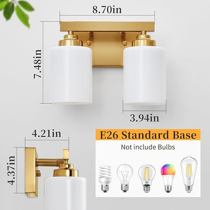 Bathroom Light Fixtures, Vanity Light Over Mirror Gold 2-Light Fixture | Modern bathroom vanity light fixture with metal frame, ideal for mirrors, bedrooms and hallways. Fits E26 bulbs.
