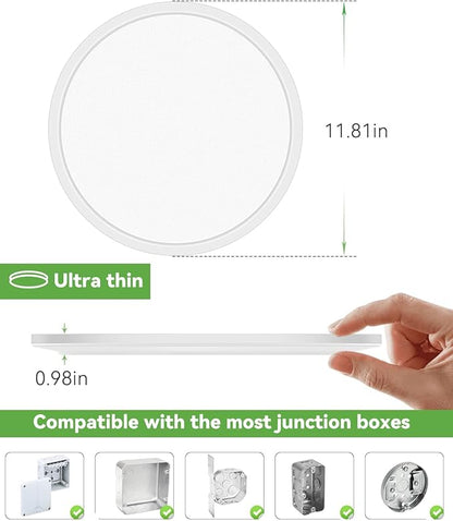 Zemty 10 Pack 12 Inch LED Flush Mount Super Slim 28W 3200lm LED Ceiling Light, 3 Color Temperature in One 3000k/4500k/6000K Fixture for Bedroom, Kitchen, Dining Room