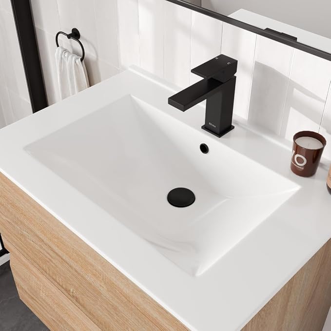 Eviva Joy 28 in. Maple Wall MountSingle Sink Bath Vanity with Porcelain Top and Integrated Sink