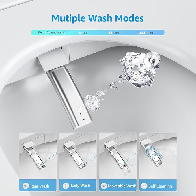 Smart Toilet with Bidet Built In, Heated Seat, Warm Water Wash & Dryer, Tankless Bidet Toilet with Foot Sensor & Night Light, Auto Open/Close Lid & Flush, Wireless Remote, 1.26GPF Water-Saving Design