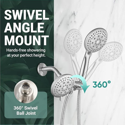 Cobbe® Dual Shower Head Combo, Handheld & Fixed, Brushed Nickel | Two Full-Size Shower Heads, 59'' Stainless Steel Hose, Water Saving with 3-Way Water Diverter, Tool-Free Installation