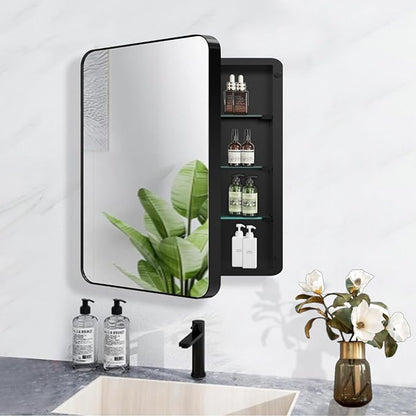 20x20 Inch Medicine Cabinet with Mirror Modern Design Farmhouse Bathroom Storage Cabinet for Bathroom Kitchen Laundry Room, Black