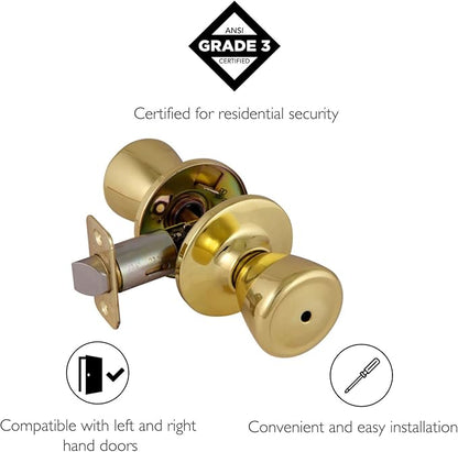Design House 782748 Tulip Privacy Bed and Bath Door Knob Polished Brass, 1 Count (Pack of 1)