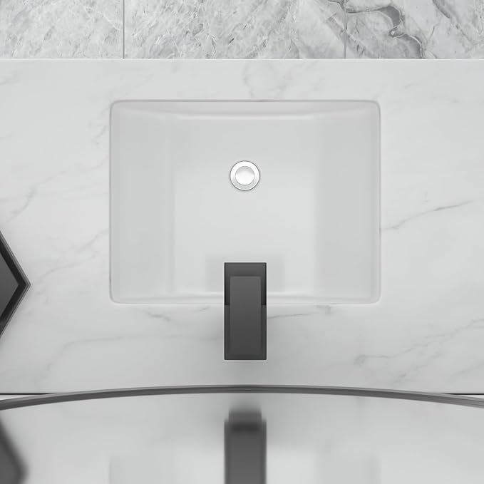 Undermount Bathroom Sink - 18''x14'' White Rectangle Bathroom Sink Porcelain Ceramic Sink Vanity Basin Lavatory Sink Rectangular Vessel Sink, LOF-BS1814