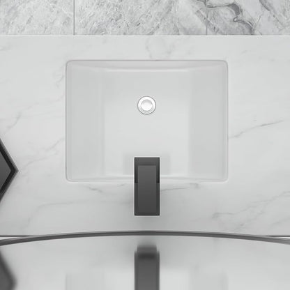 Undermount Bathroom Sink - 18''x14'' White Rectangle Bathroom Sink Porcelain Ceramic Sink Vanity Basin Lavatory Sink Rectangular Vessel Sink, LOF-BS1814
