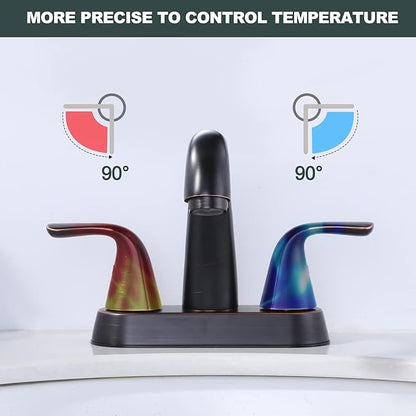 Bathroom Sink Faucet Oil Rubbed Bronze: ALEASHA 4 Inch Centerset Bathroom Faucet, 2-Handle Vanity Sink Faucet with Pop-Up Drain Stopper, RV Lavatory Faucets for Washroom Sink