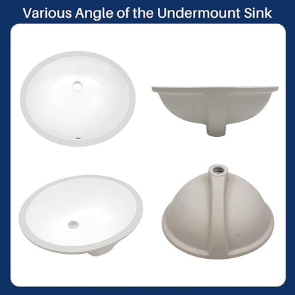 Enbol 16x13 inch Oval Undermount Ceramic Bathroom Sink - White Porcelain Vessel Lavatory Basin with Overflow, Countertop Vanity Sink ECU1613-1