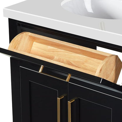 ARIEL Hepburn 72-inch Bathroom Vanity with Sink,Solid Wood, 1.5-inch Pure White Quartz Countertop & Backsplash, Double Oval Porcelain Sink, 4 Soft Closing Doors, 6 Dovetail Drawers, Black