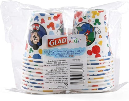 Glad for Kids Disney Mickey & Friends Disposable Mini Paper Cups - Colorful Heavy Duty, Soak Proof, Bathroom Mouse Rinse Cups for Kids, 3 Ounce, 20 Count - 12 Pack